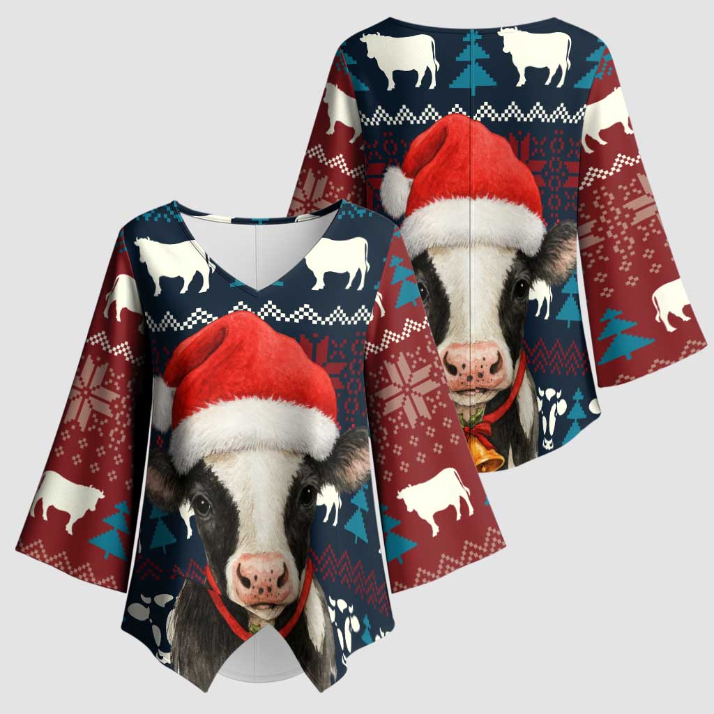 Lovely Cow Christmas Kimono Sleeve Blouse Xmas Holiday Patterns - Wonder Print Shop