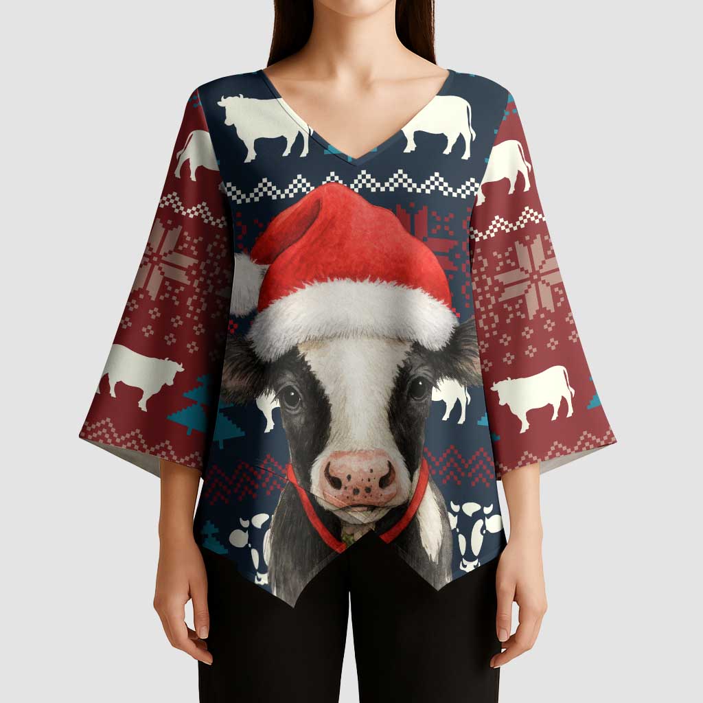Lovely Cow Christmas Kimono Sleeve Blouse Xmas Holiday Patterns - Wonder Print Shop