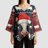 Lovely Cow Christmas Kimono Sleeve Blouse Xmas Holiday Patterns - Wonder Print Shop