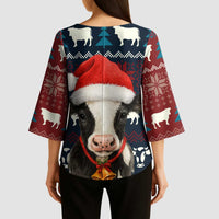 Lovely Cow Christmas Kimono Sleeve Blouse Xmas Holiday Patterns - Wonder Print Shop
