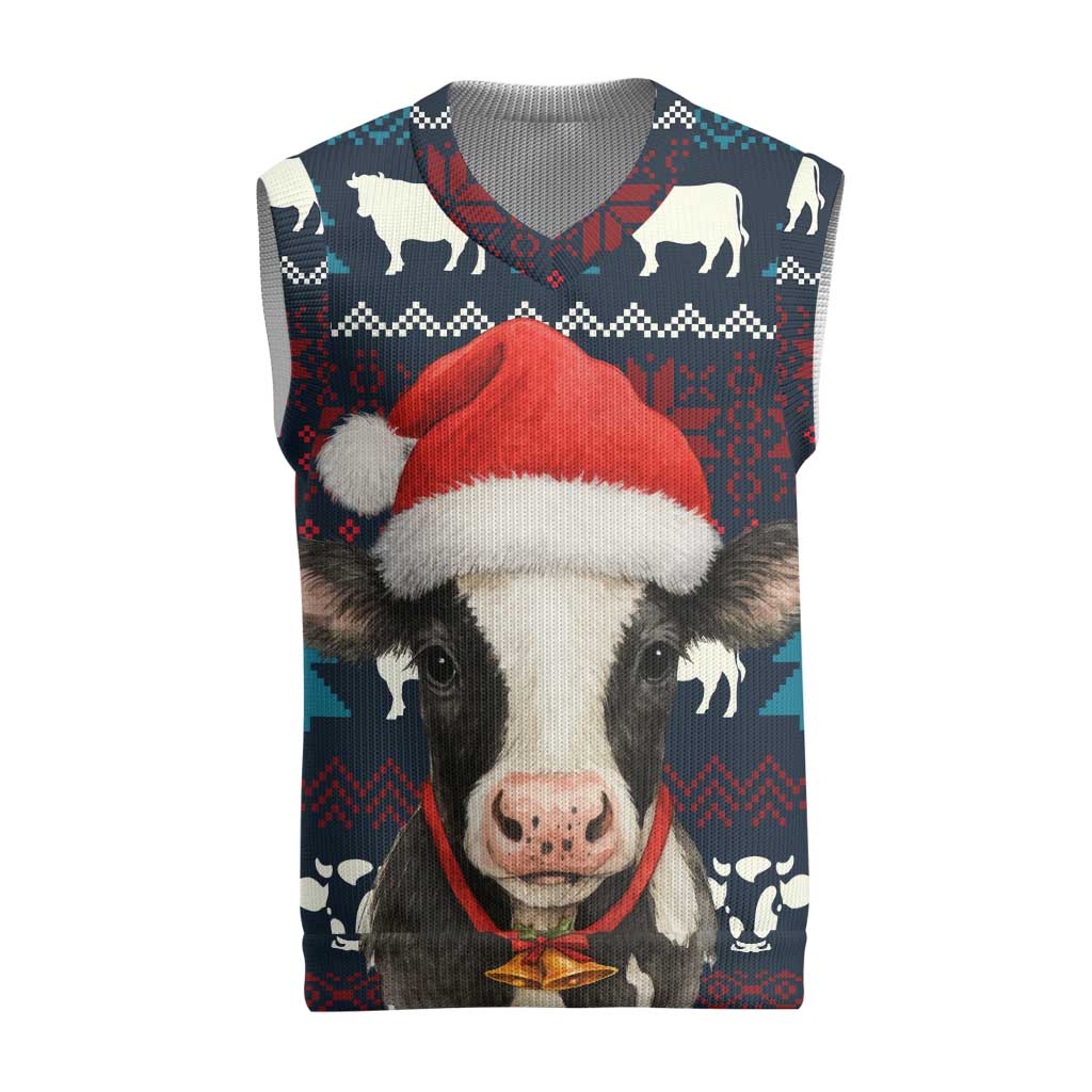 Lovely Cow Christmas Knitted V-Neck Vest Xmas Holiday Patterns - Wonder Print Shop