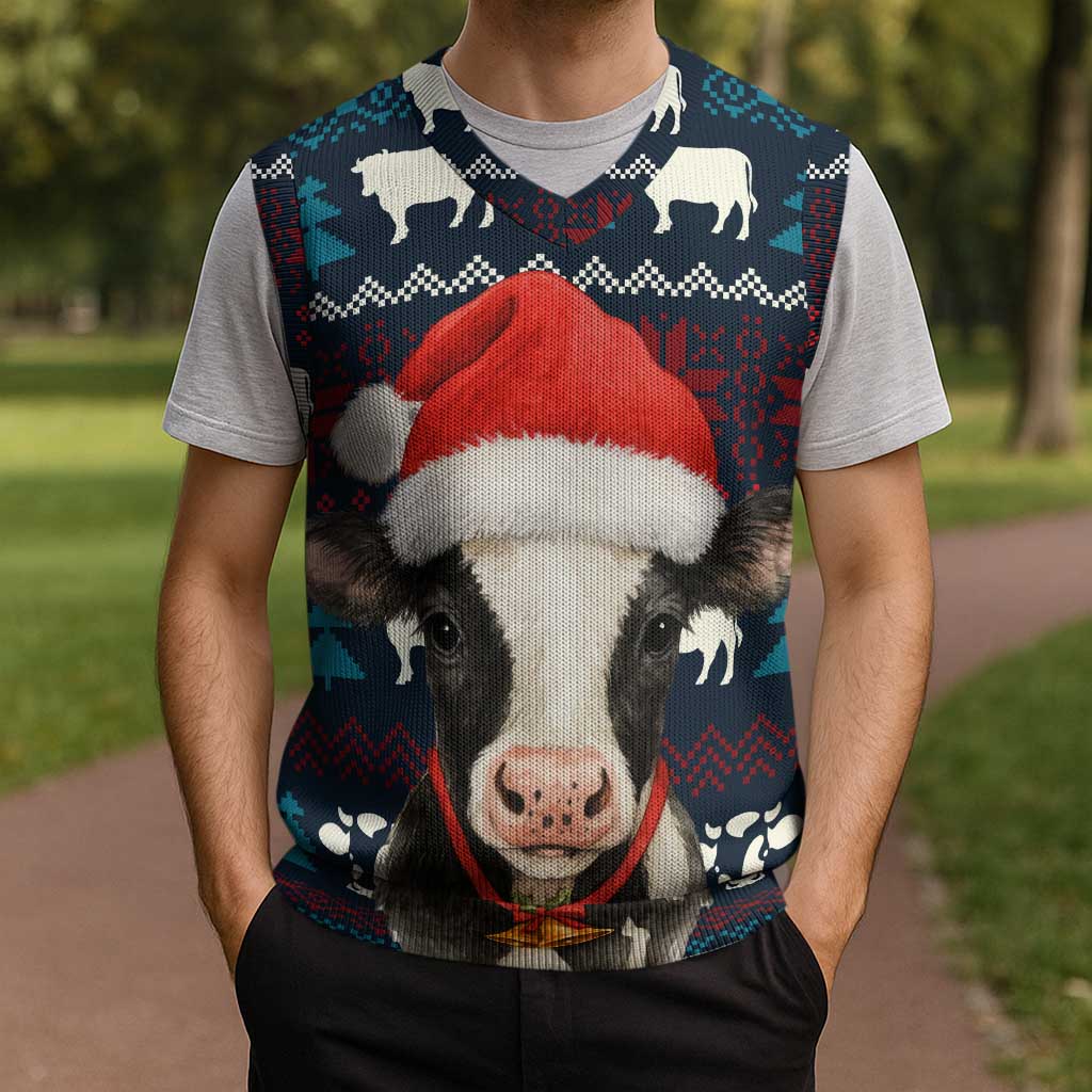Lovely Cow Christmas Knitted V-Neck Vest Xmas Holiday Patterns - Wonder Print Shop