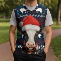 Lovely Cow Christmas Knitted V-Neck Vest Xmas Holiday Patterns - Wonder Print Shop