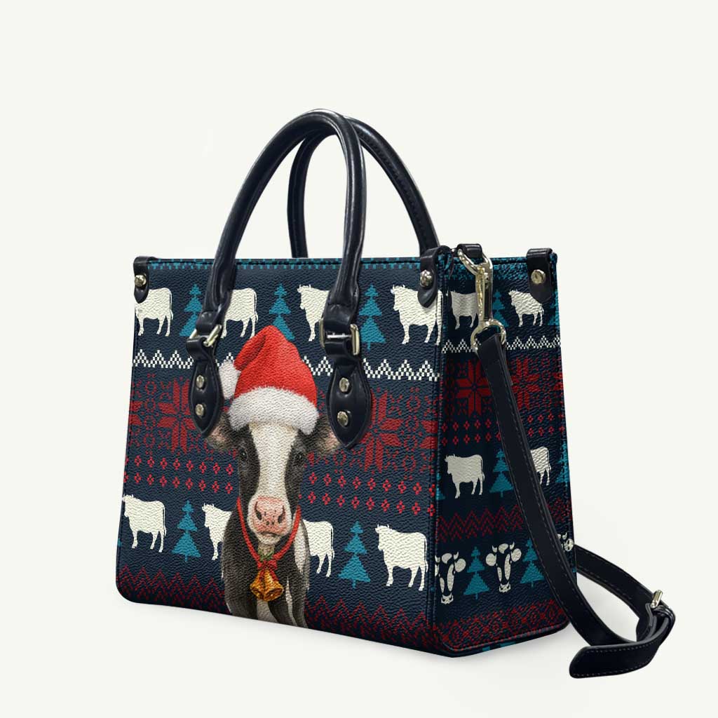 Lovely Cow Christmas Leather Bag Xmas Holiday Patterns - Wonder Print Shop