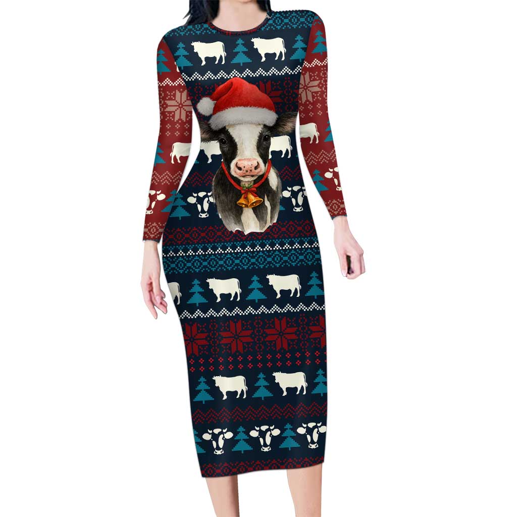 Lovely Cow Christmas Long Sleeve Bodycon Dress Xmas Holiday Patterns - Wonder Print Shop