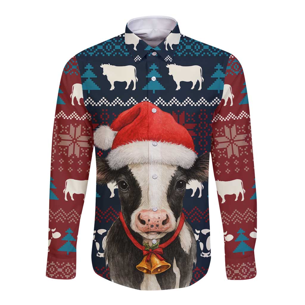 Lovely Cow Christmas Long Sleeve Button Shirt Xmas Holiday Patterns - Wonder Print Shop