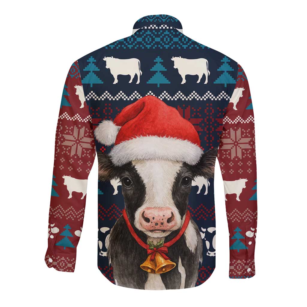 Lovely Cow Christmas Long Sleeve Button Shirt Xmas Holiday Patterns - Wonder Print Shop