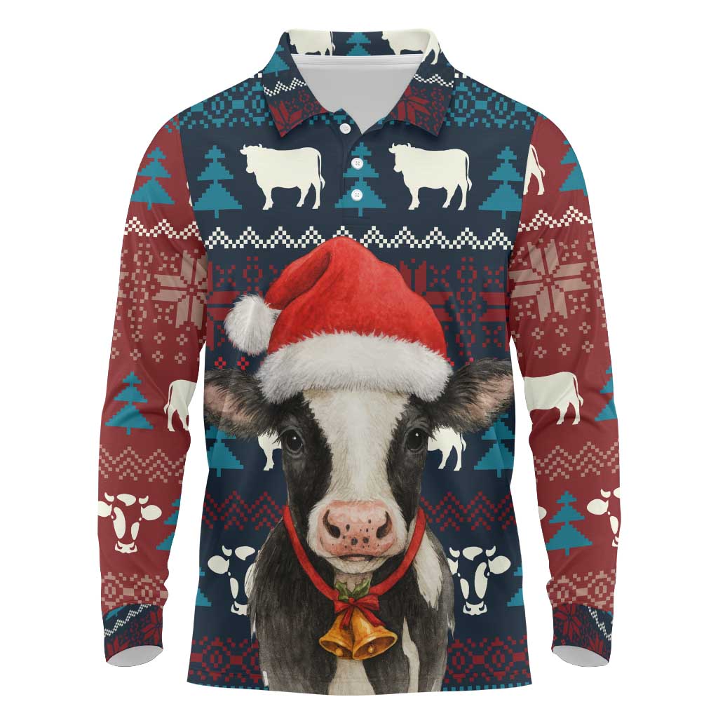 Lovely Cow Christmas Long Sleeve Polo Shirt Xmas Holiday Patterns - Wonder Print Shop
