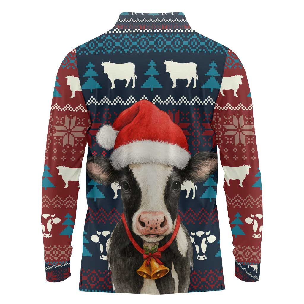 Lovely Cow Christmas Long Sleeve Polo Shirt Xmas Holiday Patterns - Wonder Print Shop