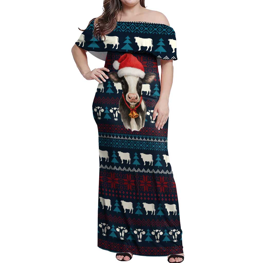 Lovely Cow Christmas Off Shoulder Maxi Dress Xmas Holiday Patterns - Wonder Print Shop