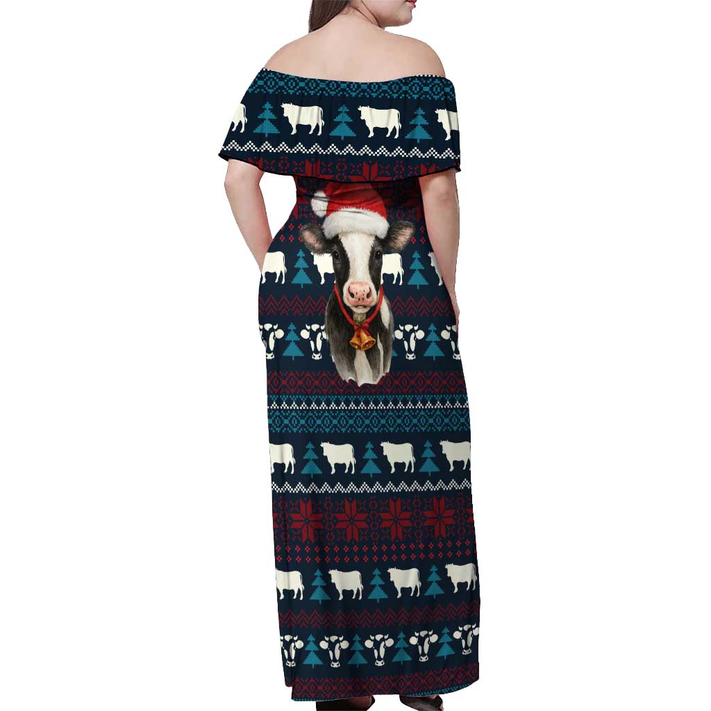 Lovely Cow Christmas Off Shoulder Maxi Dress Xmas Holiday Patterns - Wonder Print Shop