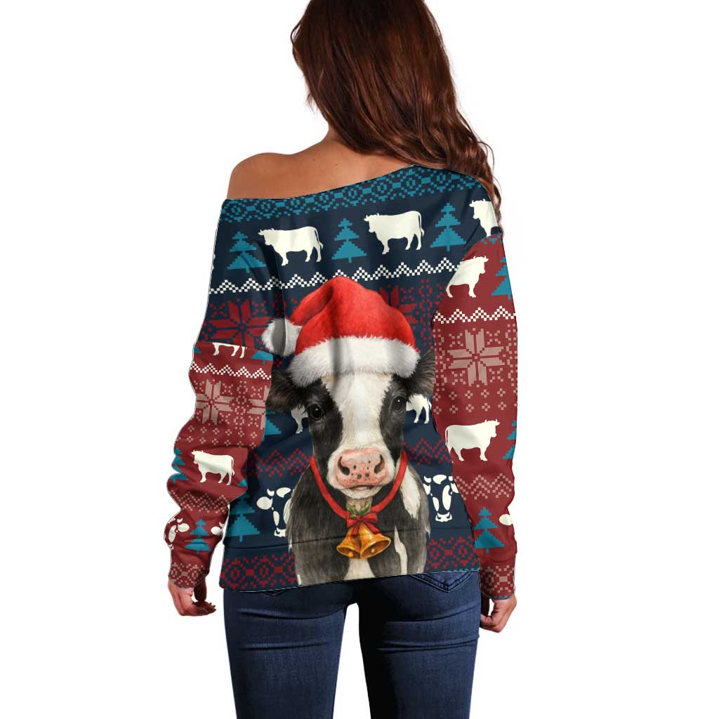 Lovely Cow Christmas Off Shoulder Sweater Xmas Holiday Patterns - Wonder Print Shop