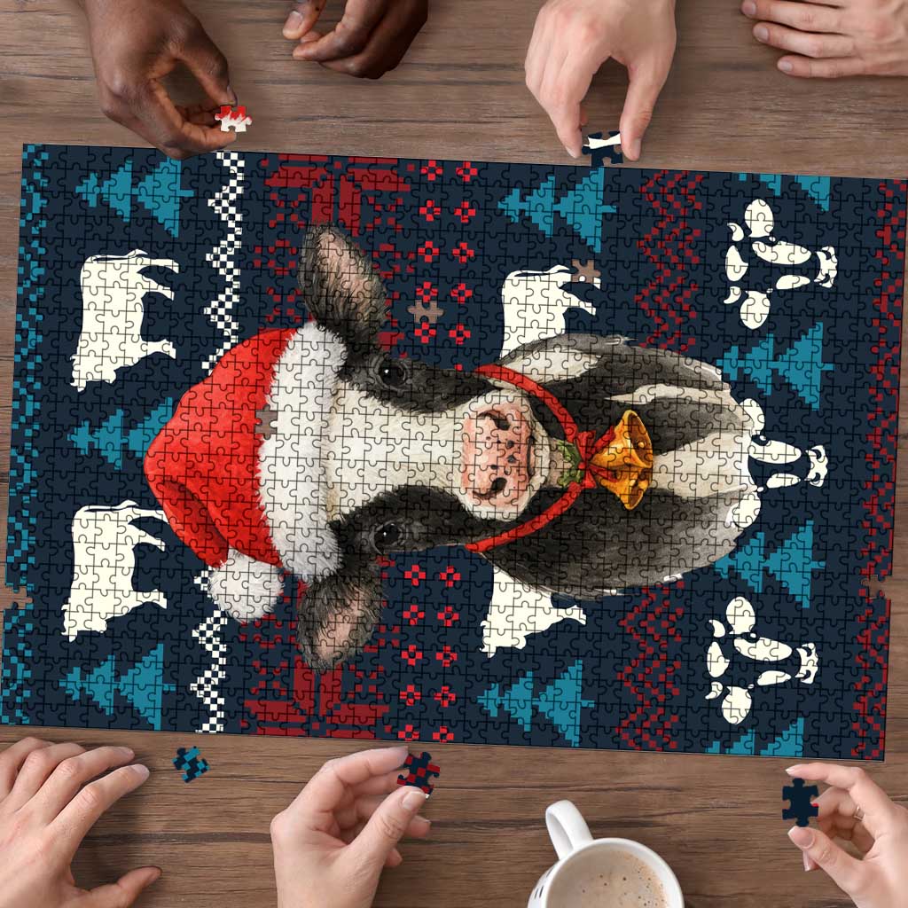 Lovely Cow Christmas Puzzle Xmas Holiday Patterns - Wonder Print Shop
