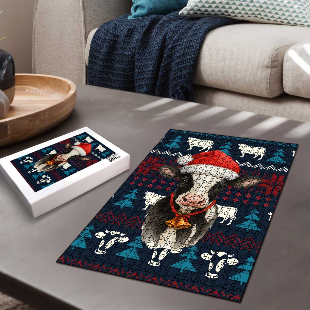 Lovely Cow Christmas Puzzle Xmas Holiday Patterns - Wonder Print Shop