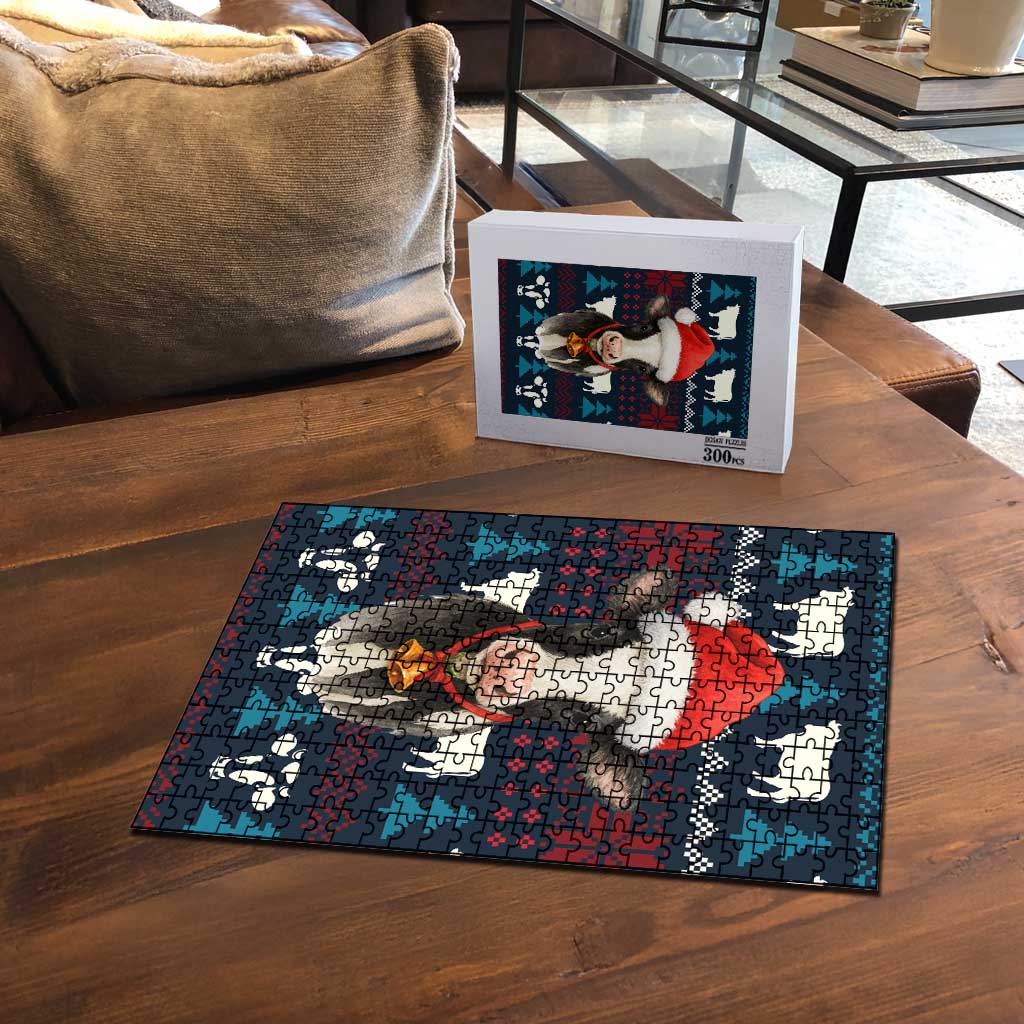 Lovely Cow Christmas Puzzle Xmas Holiday Patterns - Wonder Print Shop