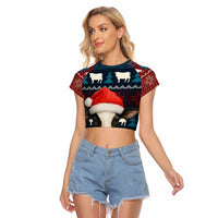 Lovely Cow Christmas Raglan Cropped T Shirt Xmas Holiday Patterns - Wonder Print Shop