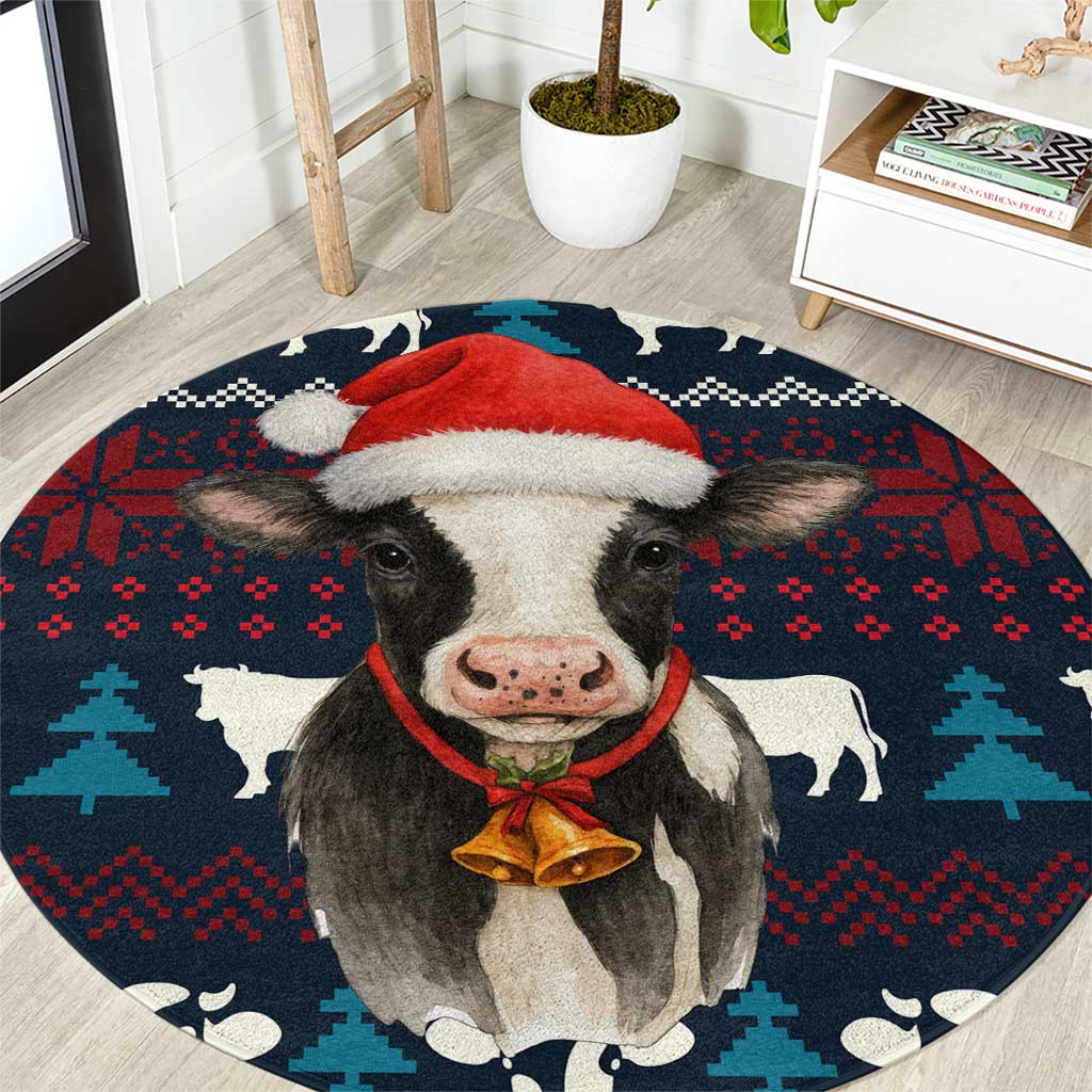 Lovely Cow Christmas Round Carpet Xmas Holiday Patterns - Wonder Print Shop