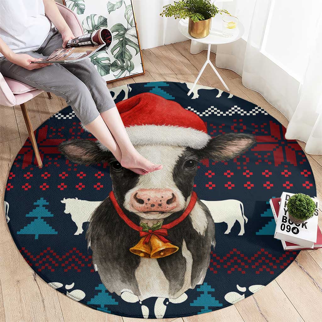 Lovely Cow Christmas Round Carpet Xmas Holiday Patterns - Wonder Print Shop