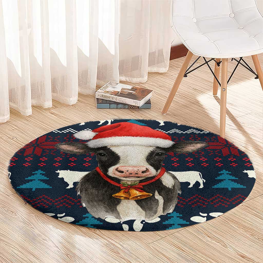 Lovely Cow Christmas Round Carpet Xmas Holiday Patterns - Wonder Print Shop