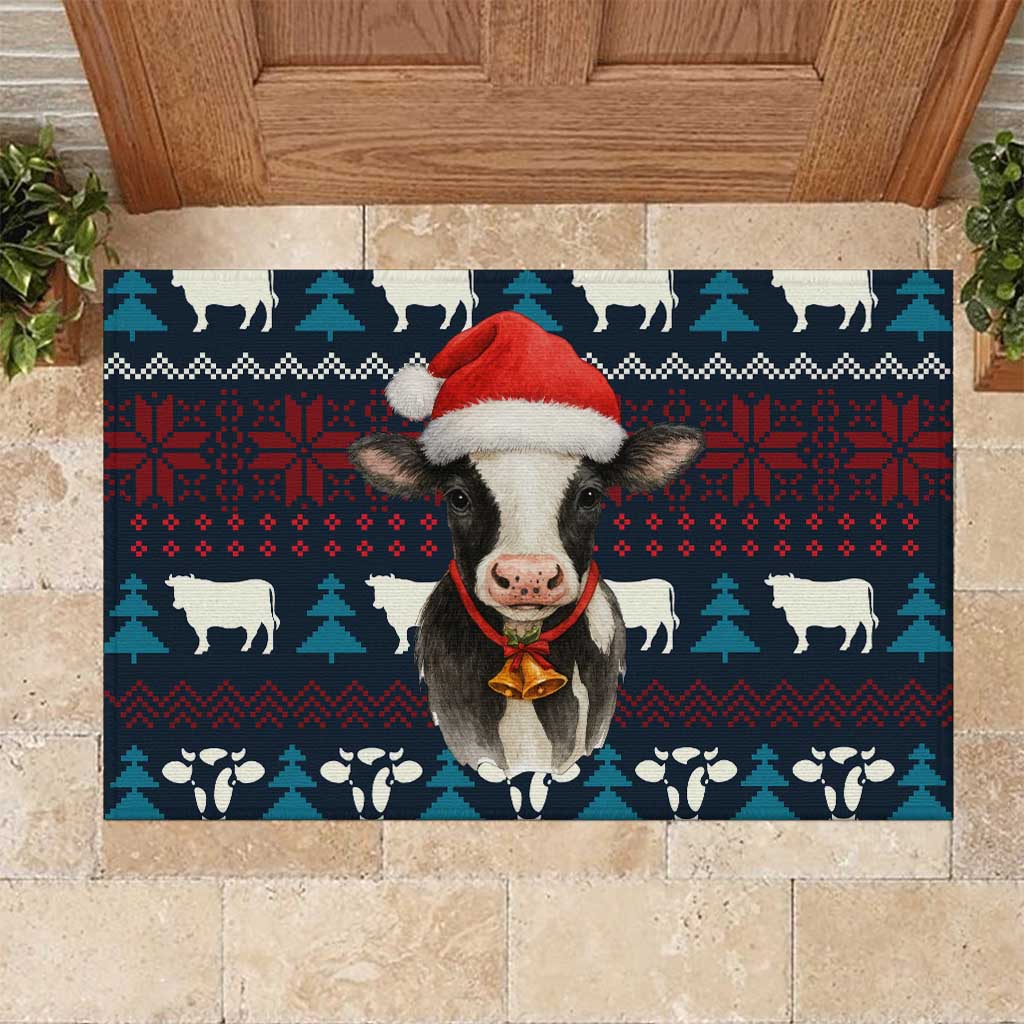 Lovely Cow Christmas Rubber Doormat Xmas Holiday Patterns - Wonder Print Shop