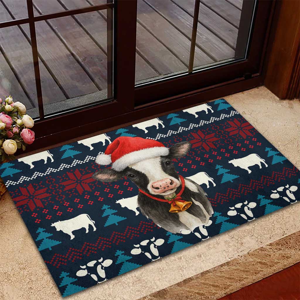 Lovely Cow Christmas Rubber Doormat Xmas Holiday Patterns - Wonder Print Shop