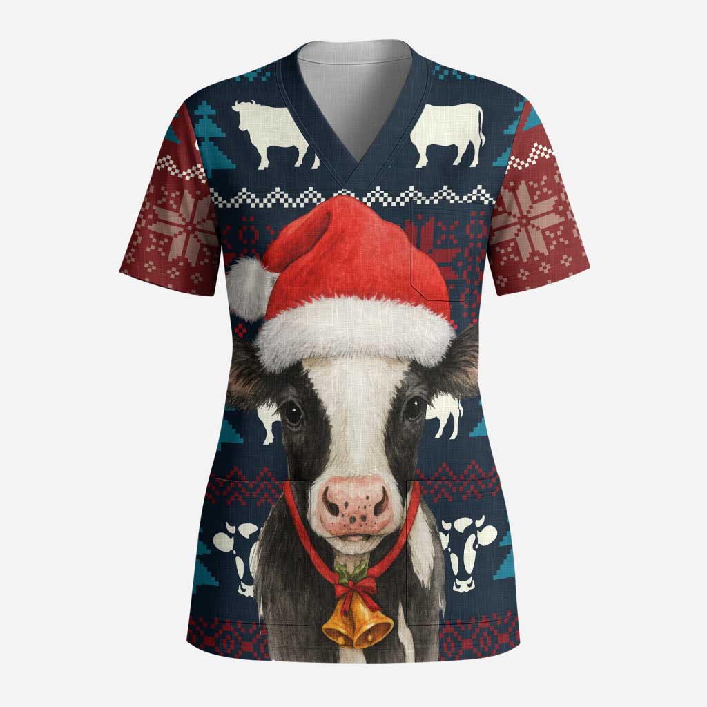 Lovely Cow Christmas Scrub Top Xmas Holiday Patterns - Wonder Print Shop
