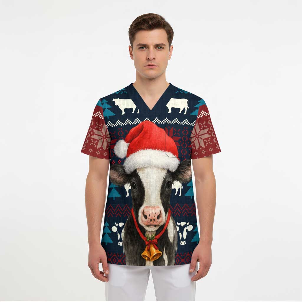 Lovely Cow Christmas Scrub Top Xmas Holiday Patterns - Wonder Print Shop