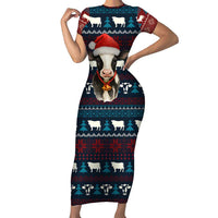 Lovely Cow Christmas Short Sleeve Bodycon Dress Xmas Holiday Patterns - Wonder Print Shop