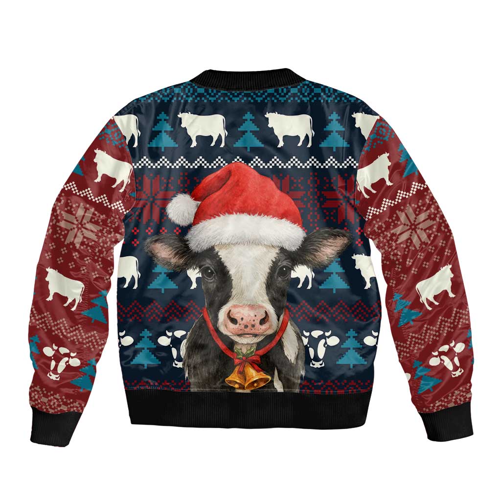 Lovely Cow Christmas Sleeve Zip Bomber Jacket Xmas Holiday Patterns - Wonder Print Shop