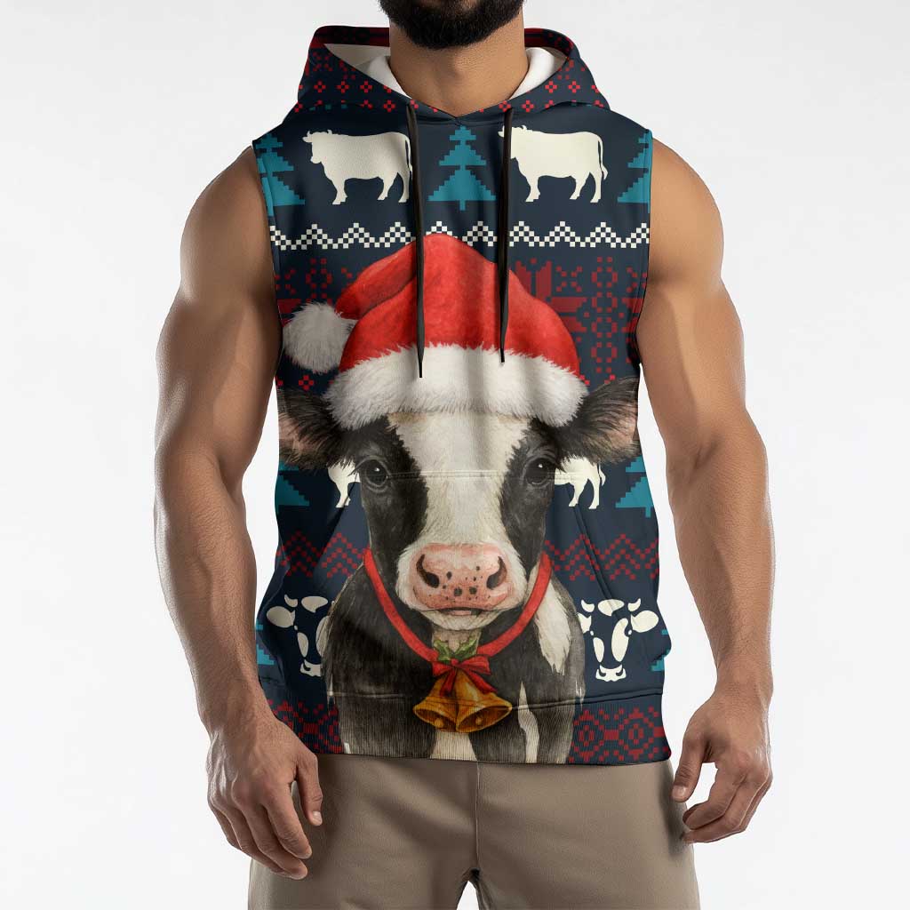 Lovely Cow Christmas Sleeveless Hoodie Xmas Holiday Patterns - Wonder Print Shop