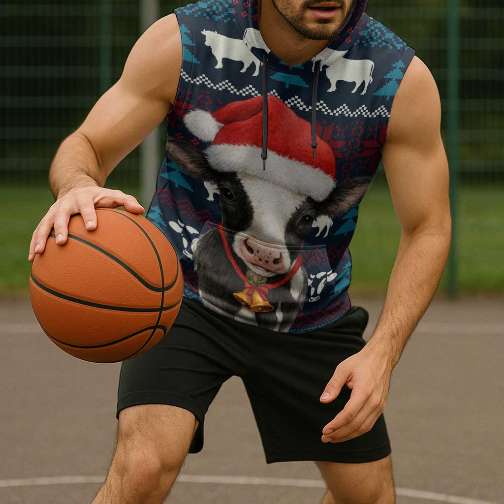 Lovely Cow Christmas Sleeveless Hoodie Xmas Holiday Patterns - Wonder Print Shop