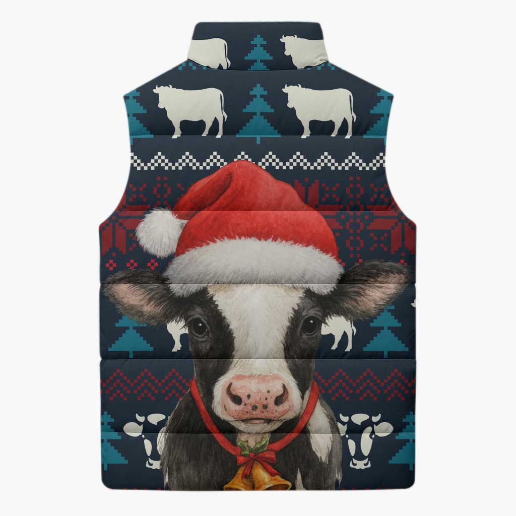 Lovely Cow Christmas Sleeveless Puffer Jacket Xmas Holiday Patterns - Wonder Print Shop