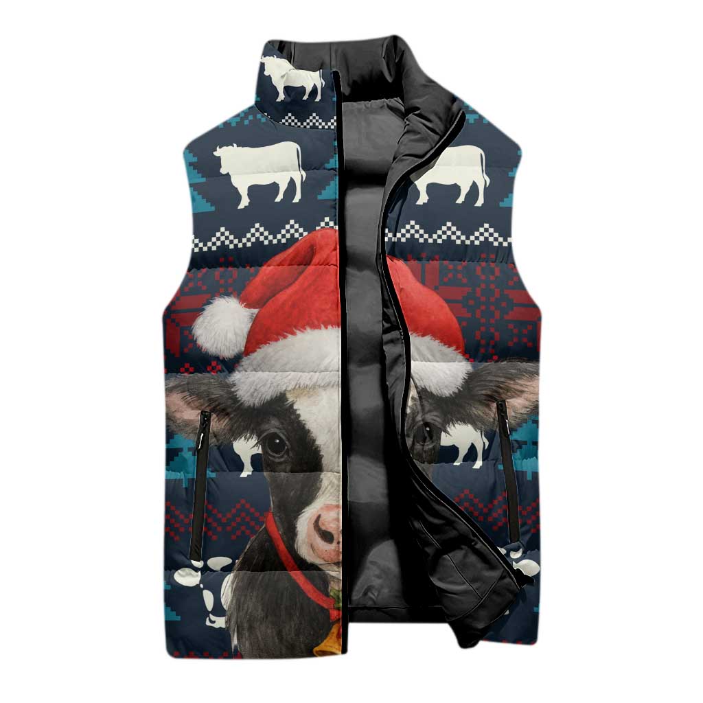 Lovely Cow Christmas Sleeveless Puffer Jacket Xmas Holiday Patterns - Wonder Print Shop