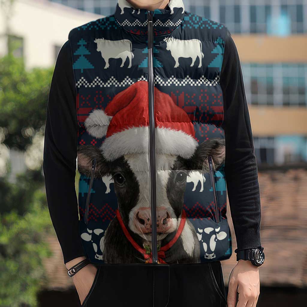 Lovely Cow Christmas Sleeveless Puffer Jacket Xmas Holiday Patterns - Wonder Print Shop