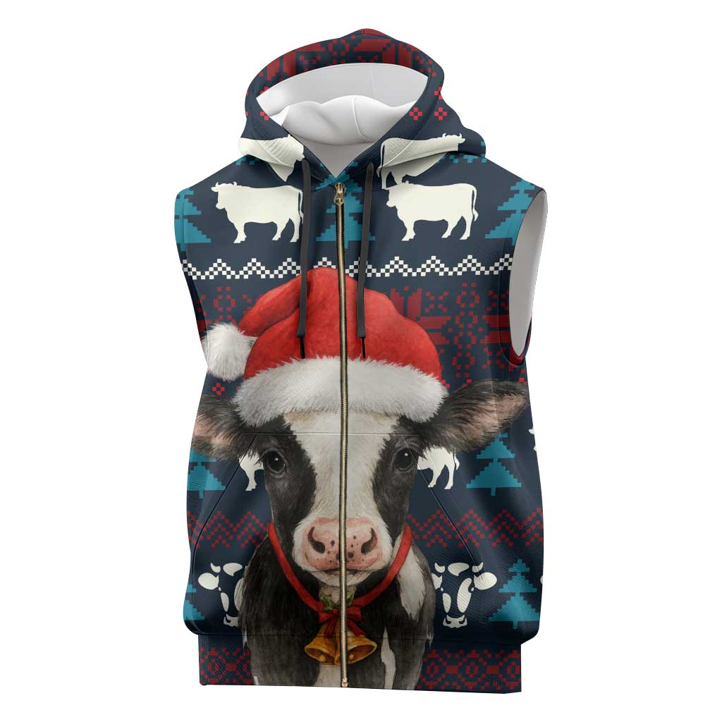 Lovely Cow Christmas Sleeveless Zip Hoodie Xmas Holiday Patterns - Wonder Print Shop
