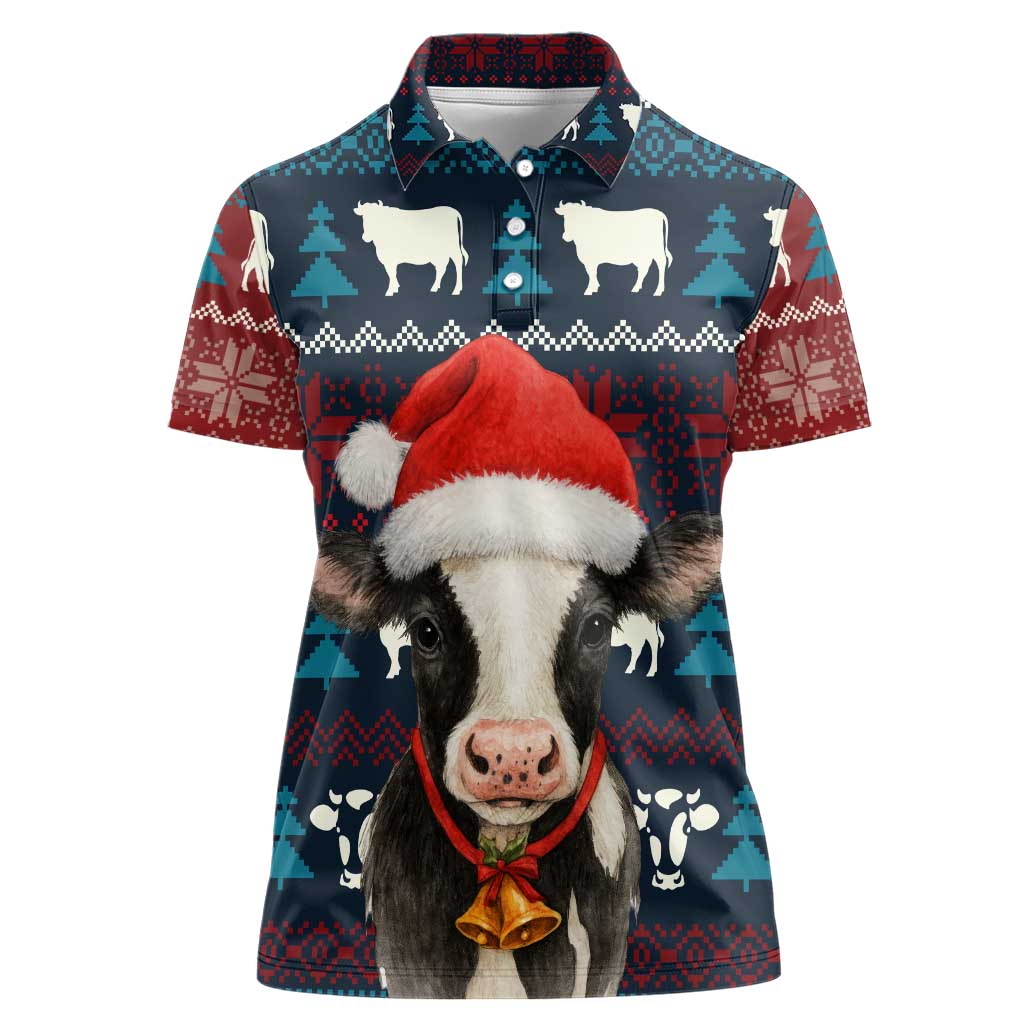Lovely Cow Christmas Women Polo Shirt Xmas Holiday Patterns - Wonder Print Shop