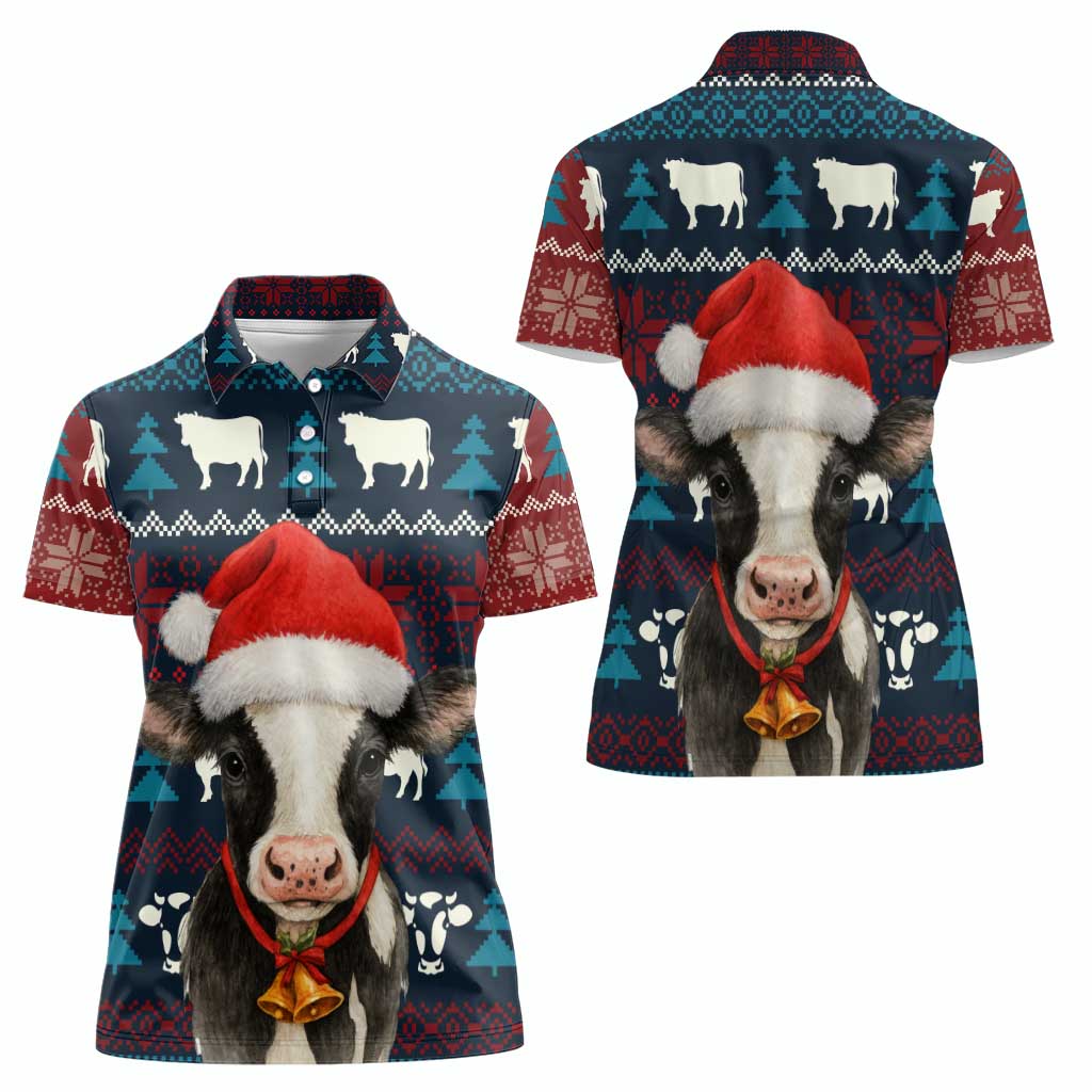Lovely Cow Christmas Women Polo Shirt Xmas Holiday Patterns - Wonder Print Shop