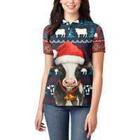 Lovely Cow Christmas Women Polo Shirt Xmas Holiday Patterns - Wonder Print Shop