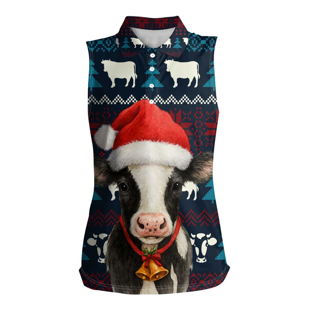 Lovely Cow Christmas Women Sleeveless Polo Shirt Xmas Holiday Patterns - Wonder Print Shop