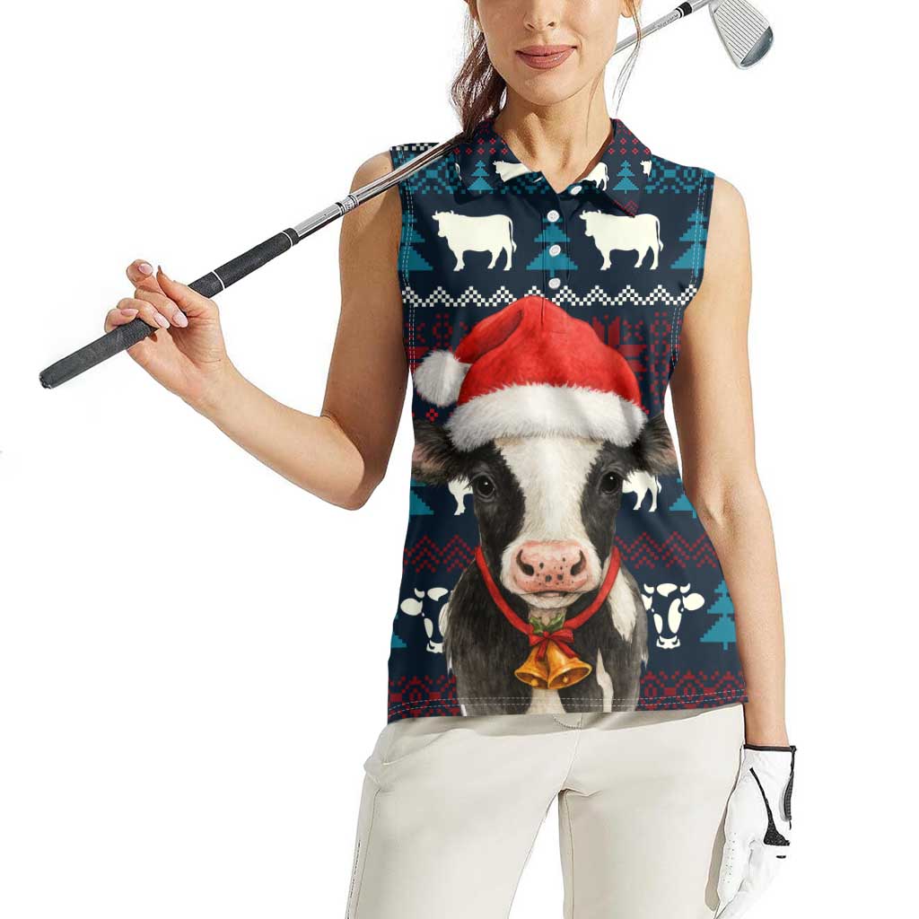 Lovely Cow Christmas Women Sleeveless Polo Shirt Xmas Holiday Patterns - Wonder Print Shop
