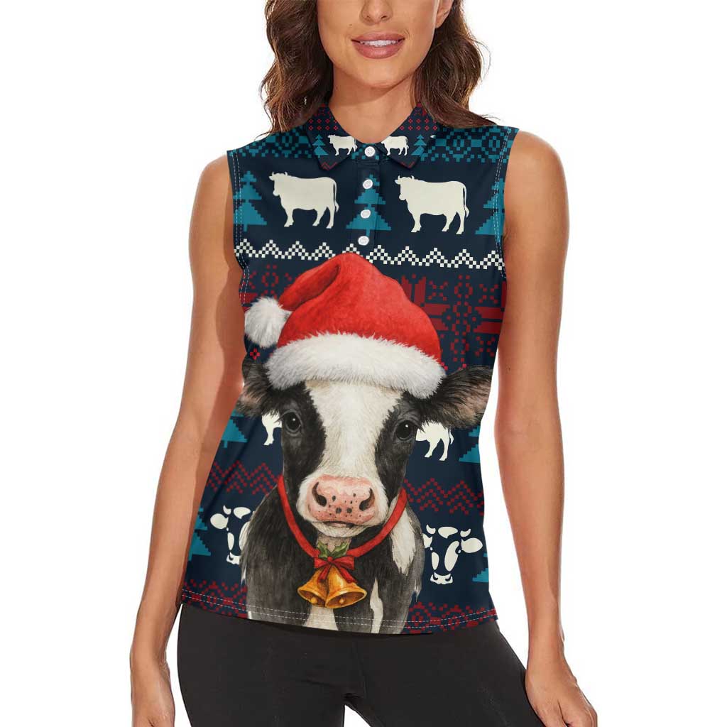 Lovely Cow Christmas Women Sleeveless Polo Shirt Xmas Holiday Patterns - Wonder Print Shop