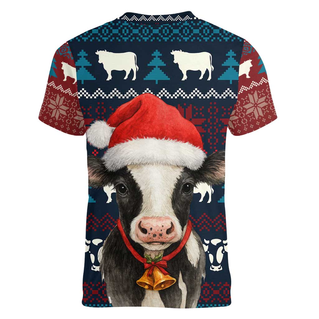 Lovely Cow Christmas Women V-Neck T-Shirt Xmas Holiday Patterns - Wonder Print Shop