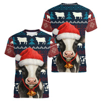 Lovely Cow Christmas Women V-Neck T-Shirt Xmas Holiday Patterns - Wonder Print Shop