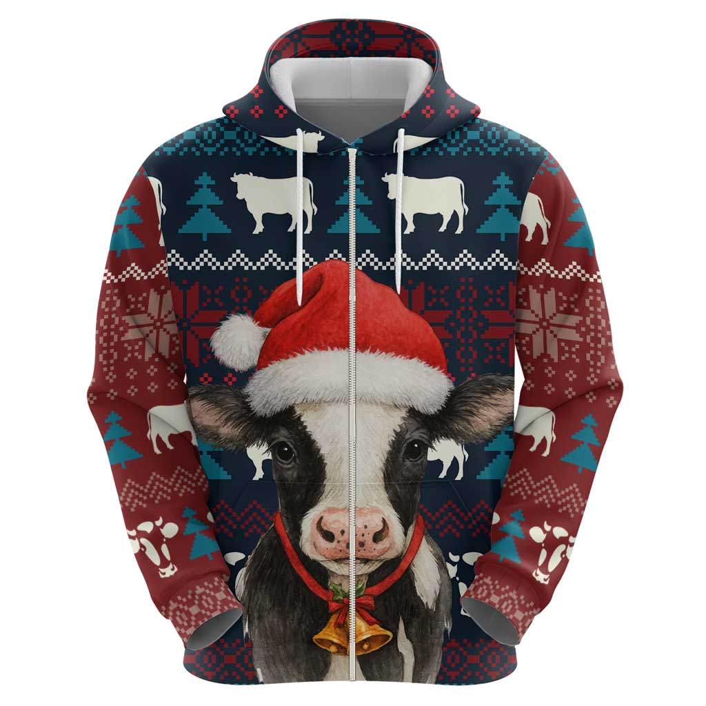 Lovely Cow Christmas Zip Hoodie Xmas Holiday Patterns - Wonder Print Shop