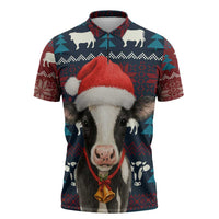 Lovely Cow Christmas Zipper Polo Shirt Xmas Holiday Patterns - Wonder Print Shop