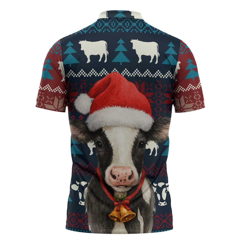 Lovely Cow Christmas Zipper Polo Shirt Xmas Holiday Patterns - Wonder Print Shop
