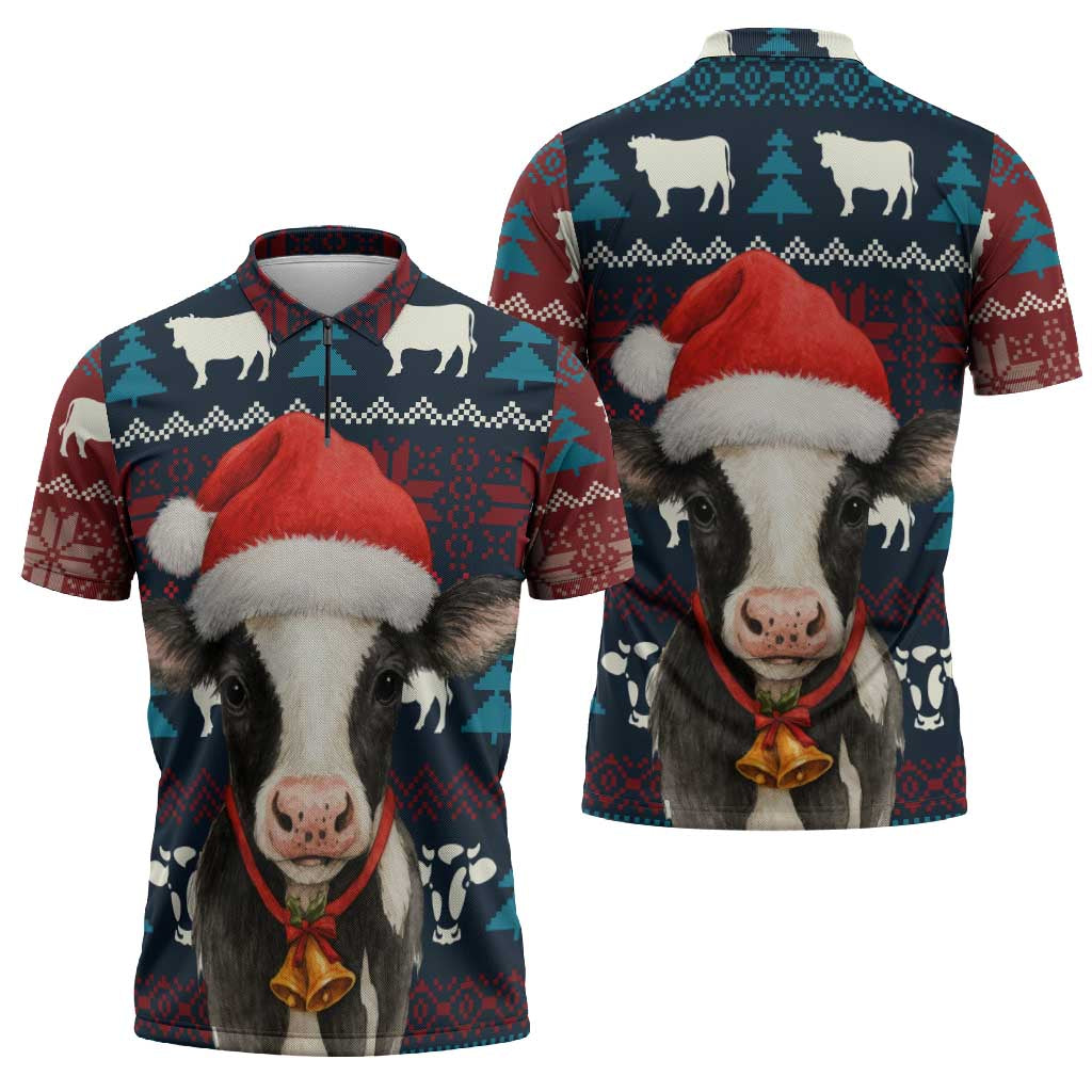 Lovely Cow Christmas Zipper Polo Shirt Xmas Holiday Patterns - Wonder Print Shop