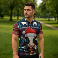 Lovely Cow Christmas Zipper Polo Shirt Xmas Holiday Patterns - Wonder Print Shop