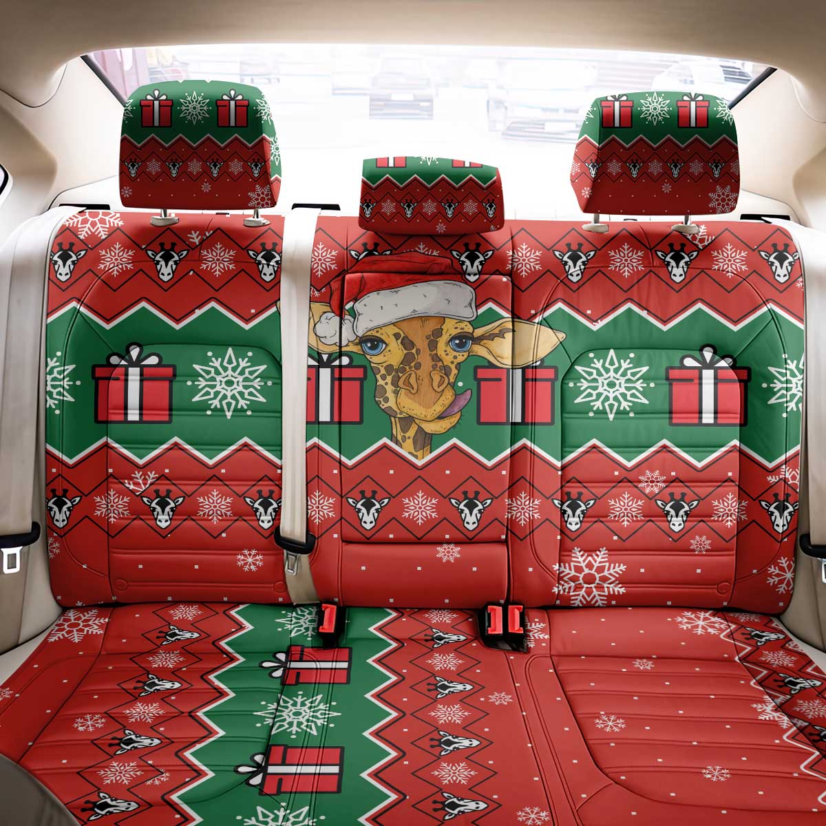 Lovely Giraffe Christmas Back Car Seat Cover Xmas Holiday Patterns - Wonder Print Shop