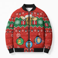 Lovely Giraffe Christmas Bomber Puffer Jacket Xmas Holiday Patterns - Wonder Print Shop
